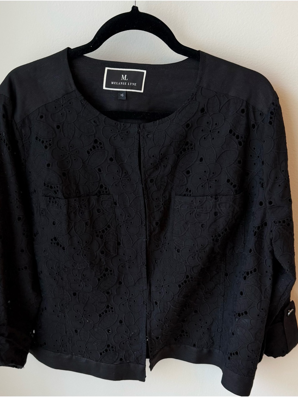 Melanie Lyne Black Eyelet Cropped Blazer